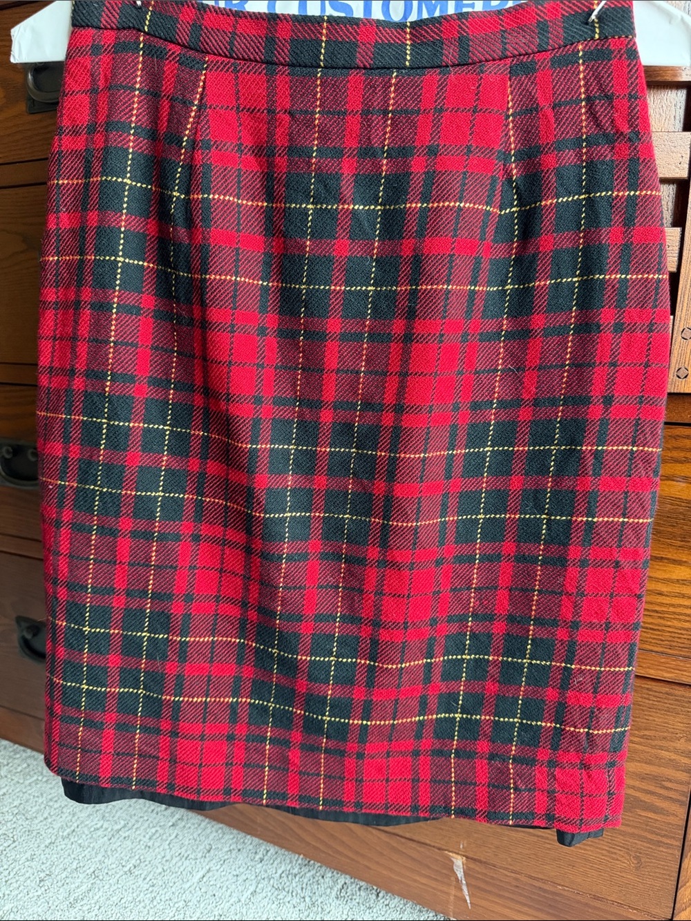 JH Collectibles Red and Black Plaid Pencil Skirt with Gold Accents
